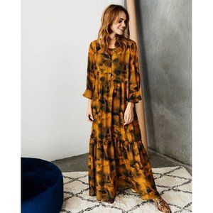 Anthropologie Mustard and Black Maxi Dress